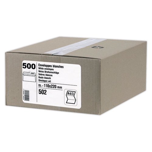 500 Enveloppes, DL, 110 x 220 mm, blanc, sans fenêtre