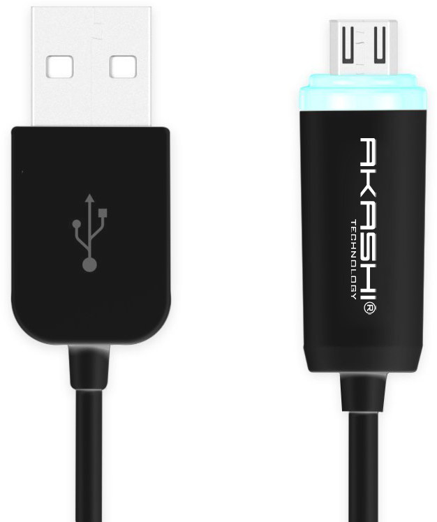 Cable usb noir 1m+ led charge micro-usb