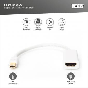 [adap17] DIGITUS Câble adaptateur, DisplayPort Mini - HDMI Type A,