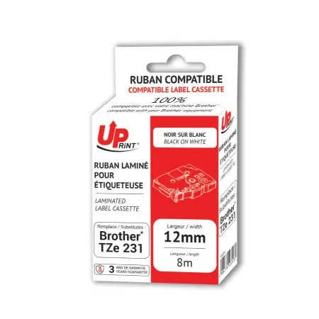 [upbtze231] Ruban étiqueteuse compatible BROTHER TZE 231 noir sur blanc